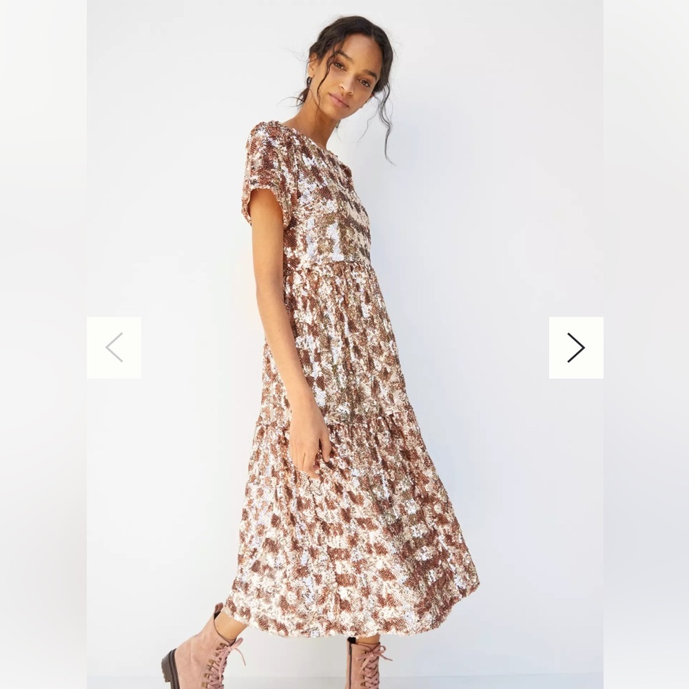 Anthropologie Maeve Rose Gold Sequin Dress with POCKETS!